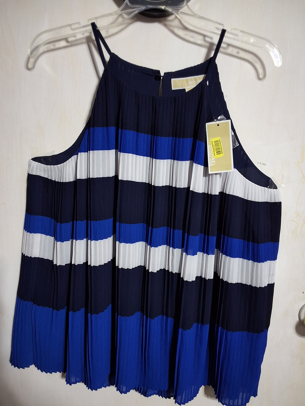 Michael Kors Navy, Royal Blue & White Pleated Cold-Shoulder Camisole XL